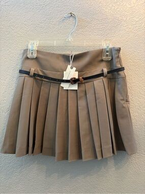Anthropologie Tan khaki Pleated Mini Skirt Skort with Slim Belt